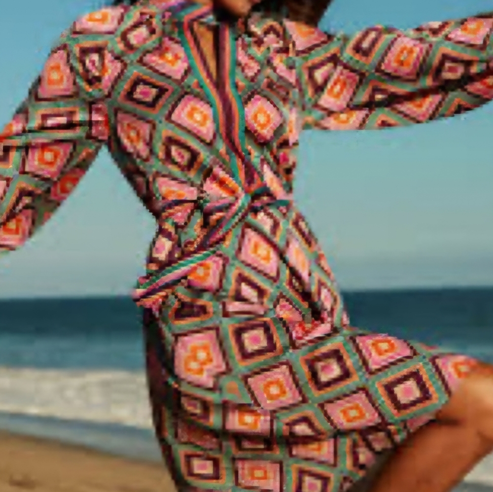 Trina Turk Pink A-Line Dress with Bishop Sleeves Large - Picture 3 of 7